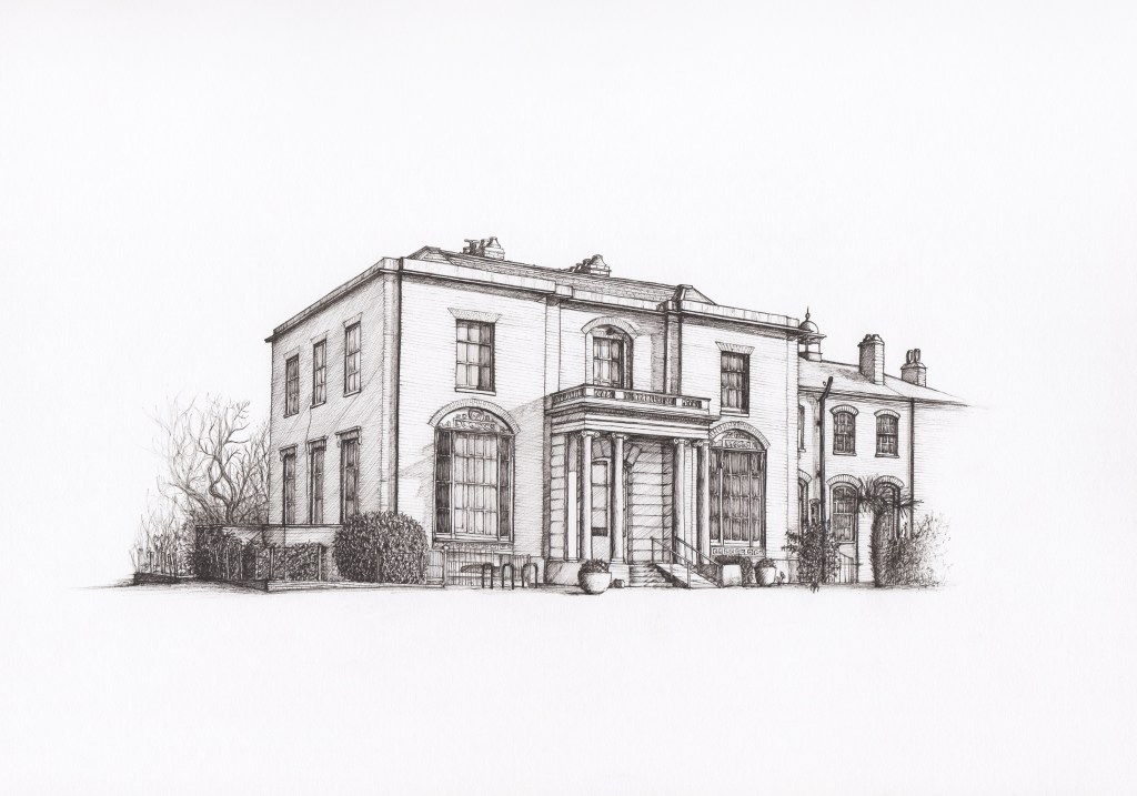 Brockwell Hall, Brixton. Illustration by Henry O'Boyle. Article Explore the Mesmerising World of Hand-Drawn Brixton by Creative Londoners.